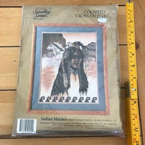 Candamar Indian Maiden 50414 Cross Stitch Kit Printed Cloth Vintage 1990